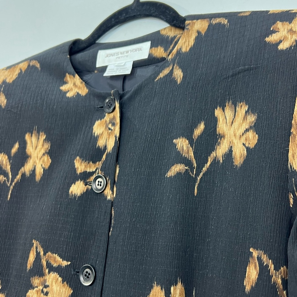 SOLD Jones New York 100% silk Floral Black and tan Women's Jacket blazer 10P - Picture 4 of 13